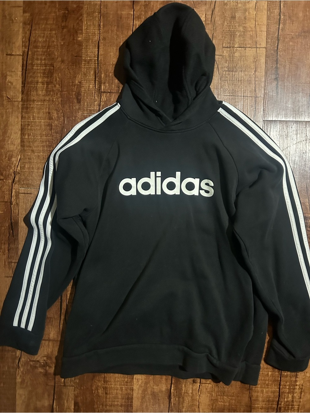 adidas Black Crewneck Hoodie with White Logo & Stripe Detail